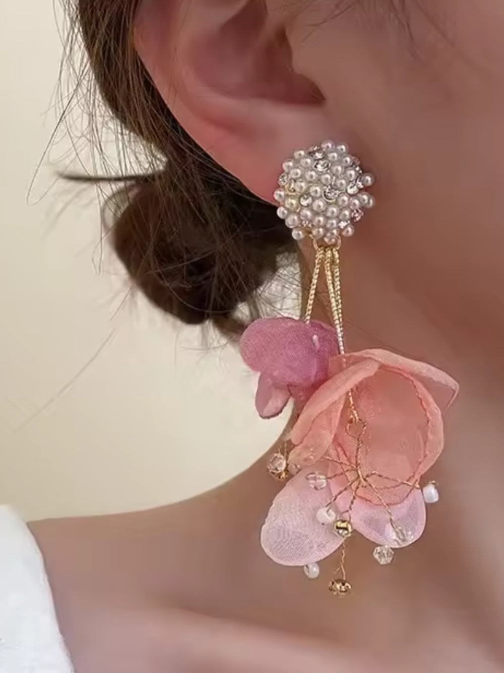 Zara Pearl Pink Petal Earrings